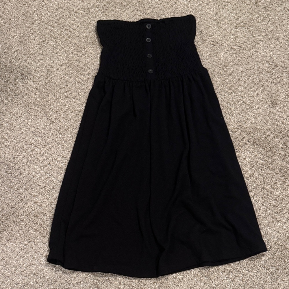 Black Strapless Dress with Button Detail